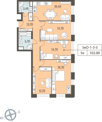 2-комнатная квартира в ЖК ЗИЛАРТ на 32 этаже в 1 секции. Сдача в 2 кв. 2022 г.
