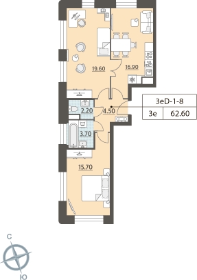2-комнатная квартира с отделкой в ЖК Новые Ватутинки. Центральный на 2 этаже в 1 секции. Сдача в 1 кв. 2024 г.