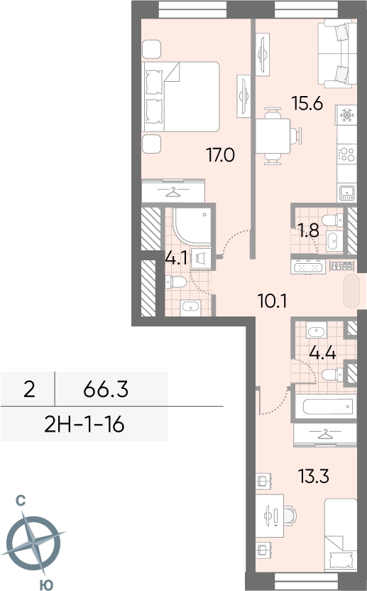 1-комнатная квартира с отделкой в ЖК Новые Ватутинки. Центральный на 12 этаже в 4 секции. Сдача в 1 кв. 2024 г.