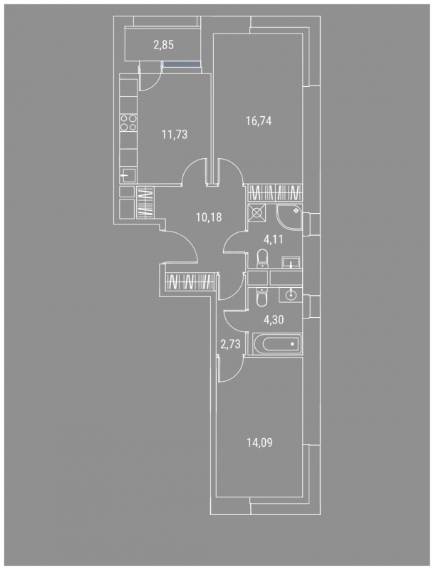 2-комнатная квартира с отделкой в ЖК HILL8 на 10 этаже в 1 секции. Сдача в 2 кв. 2020 г.