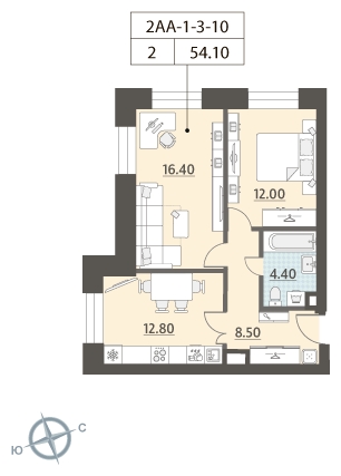 2-комнатная квартира с отделкой в ЖК ЗИЛАРТ на 32 этаже в 1 секции. Сдача в 2 кв. 2022 г.