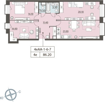 2-комнатная квартира с отделкой в ЖК ЗИЛАРТ на 34 этаже в 1 секции. Сдача в 2 кв. 2022 г.