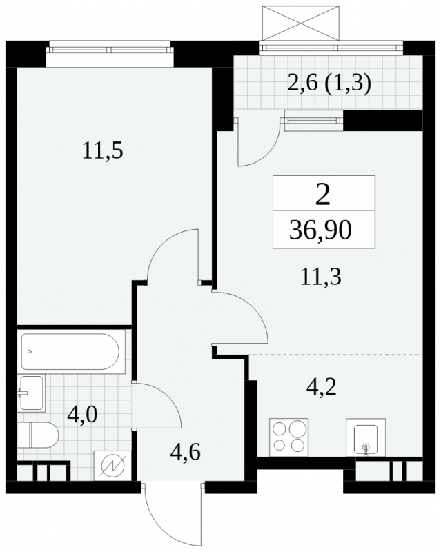 2-комнатная квартира в ЖК Прокшино на 8 этаже в 1 секции. Сдача в 1 кв. 2025 г.