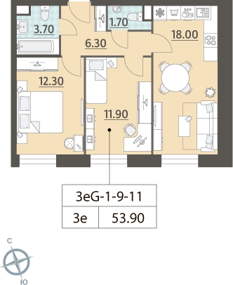 1-комнатная квартира (Студия) с отделкой в ЖК Новые Ватутинки. Центральный на 6 этаже в 5 секции. Сдача в 1 кв. 2024 г.