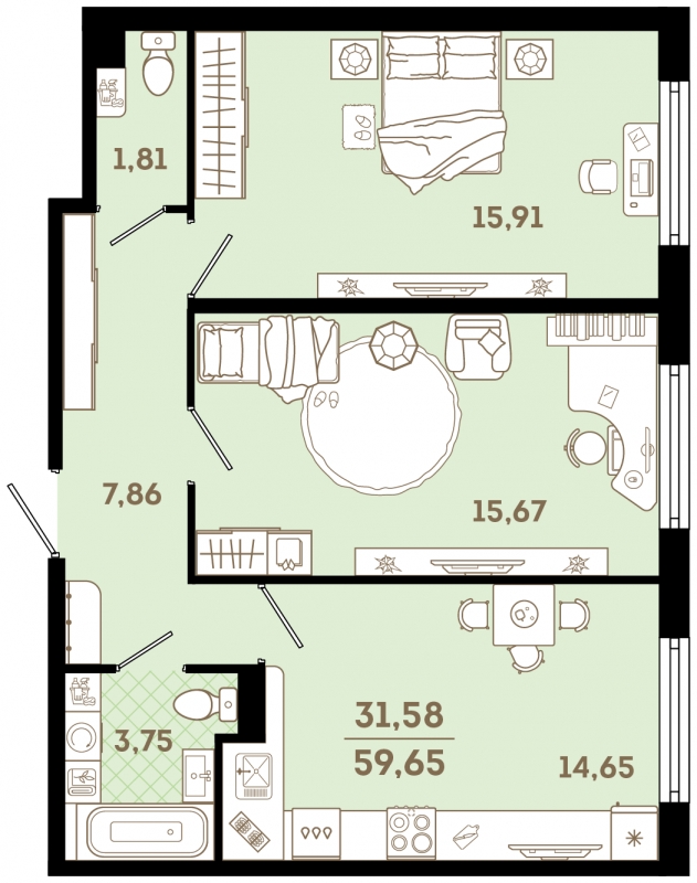 1-комнатная квартира (Студия) с отделкой в ЖК Сиреневый Парк на 7 этаже в 8 секции. Сдача в 1 кв. 2024 г.