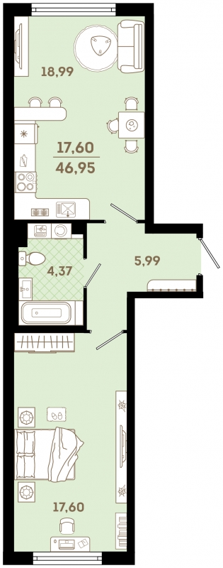 2-комнатная квартира в ЖК Сиреневый Парк на 9 этаже в 3 секции. Дом сдан.