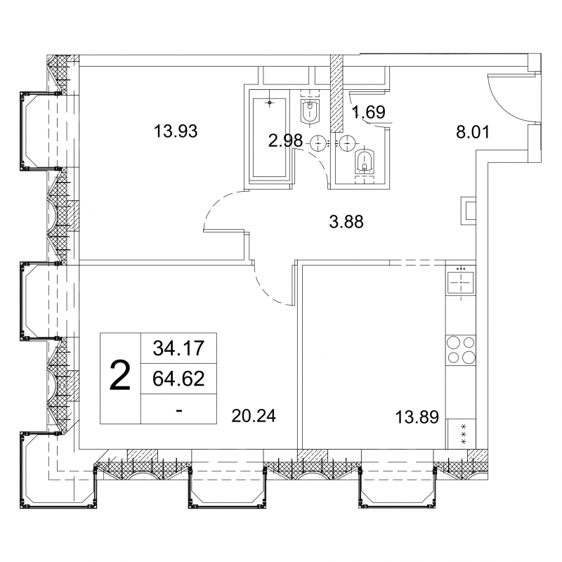 2-комнатная квартира с отделкой в ЖК ЗИЛАРТ на 34 этаже в 1 секции. Сдача в 2 кв. 2022 г.