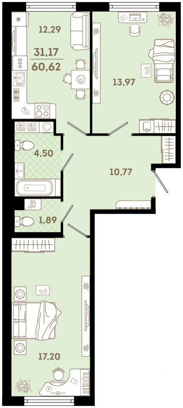 1-комнатная квартира в ЖК Сиреневый Парк на 11 этаже в 3 секции. Сдача в 1 кв. 2024 г.