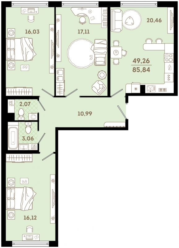 1-комнатная квартира (Студия) в ЖК Сиреневый Парк на 9 этаже в 5 секции. Сдача в 1 кв. 2024 г.