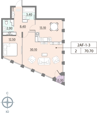2-комнатная квартира в ЖК ЗИЛАРТ на 32 этаже в 1 секции. Сдача в 2 кв. 2022 г.
