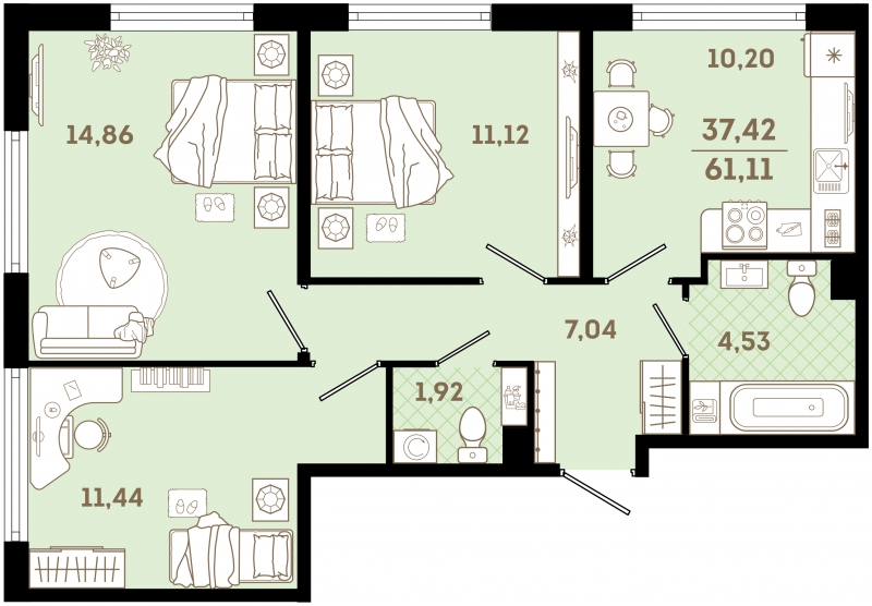 1-комнатная квартира (Студия) в ЖК Сиреневый Парк на 8 этаже в 3 секции. Сдача в 1 кв. 2024 г.