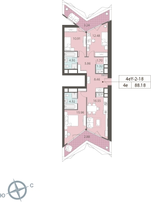 2-комнатная квартира с отделкой в ЖК ЗИЛАРТ на 26 этаже в 1 секции. Сдача в 2 кв. 2022 г.