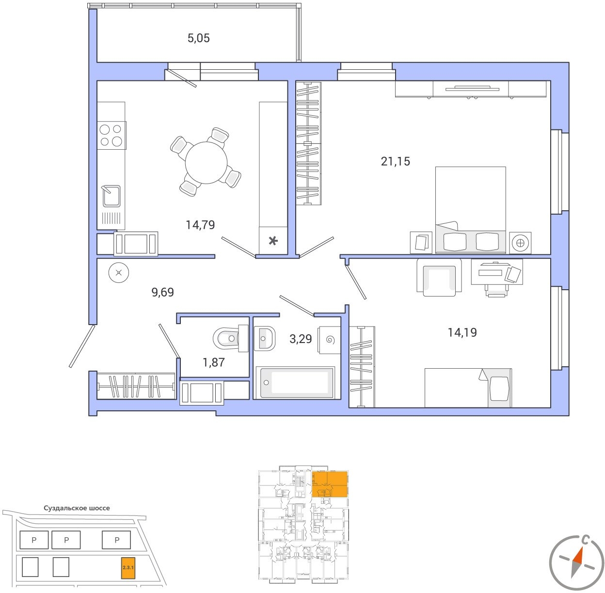 2-комнатная квартира в ЖК Большая семерка на 11 этаже в 1 секции. Сдача в 3 кв. 2022 г.