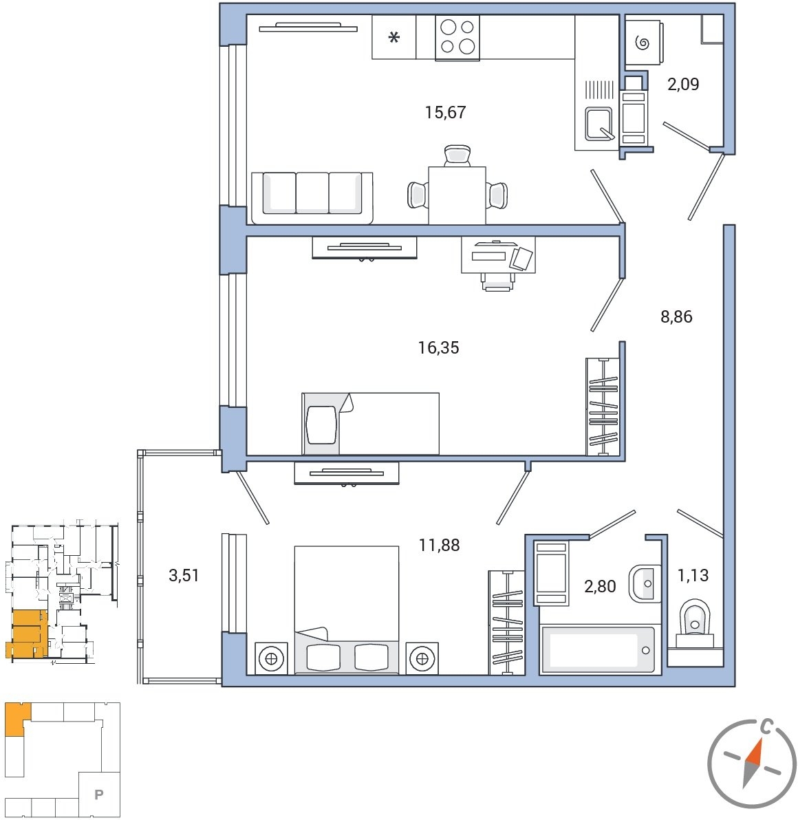 4-комнатная квартира в ЖК Большая семерка на 14 этаже в 1 секции. Сдача в 3 кв. 2022 г.