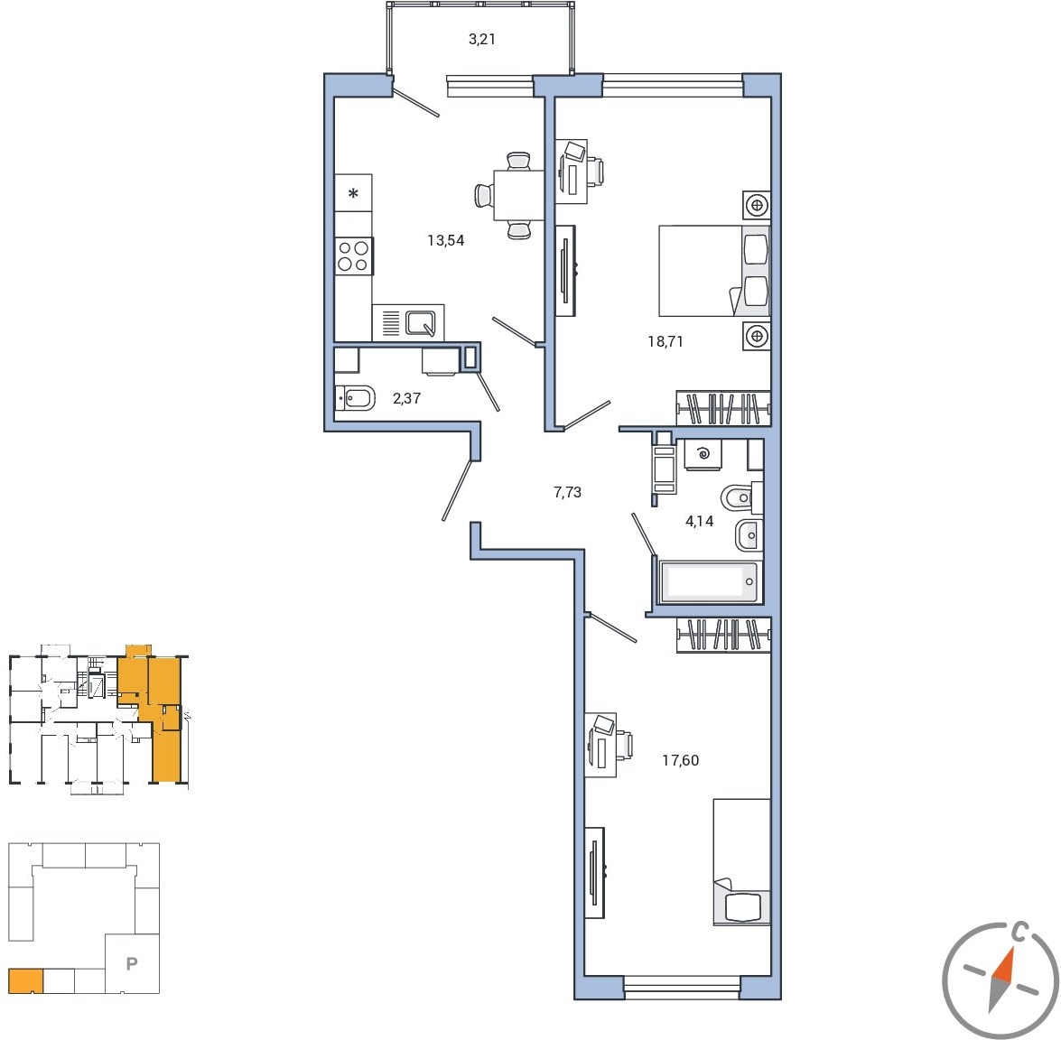 2-комнатная квартира в ЖК Олимп на 6 этаже в 1 секции. Дом сдан.