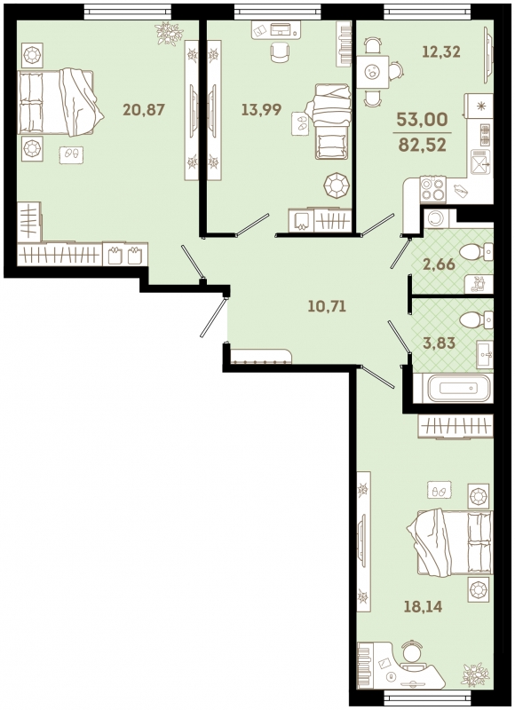 1-комнатная квартира (Студия) в ЖК Сиреневый Парк на 8 этаже в 3 секции. Сдача в 1 кв. 2024 г.
