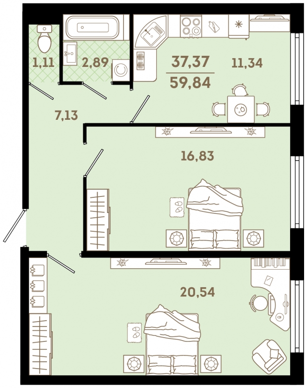 3-комнатная квартира в ЖК Сиреневый Парк на 6 этаже в 5 секции. Сдача в 1 кв. 2024 г.