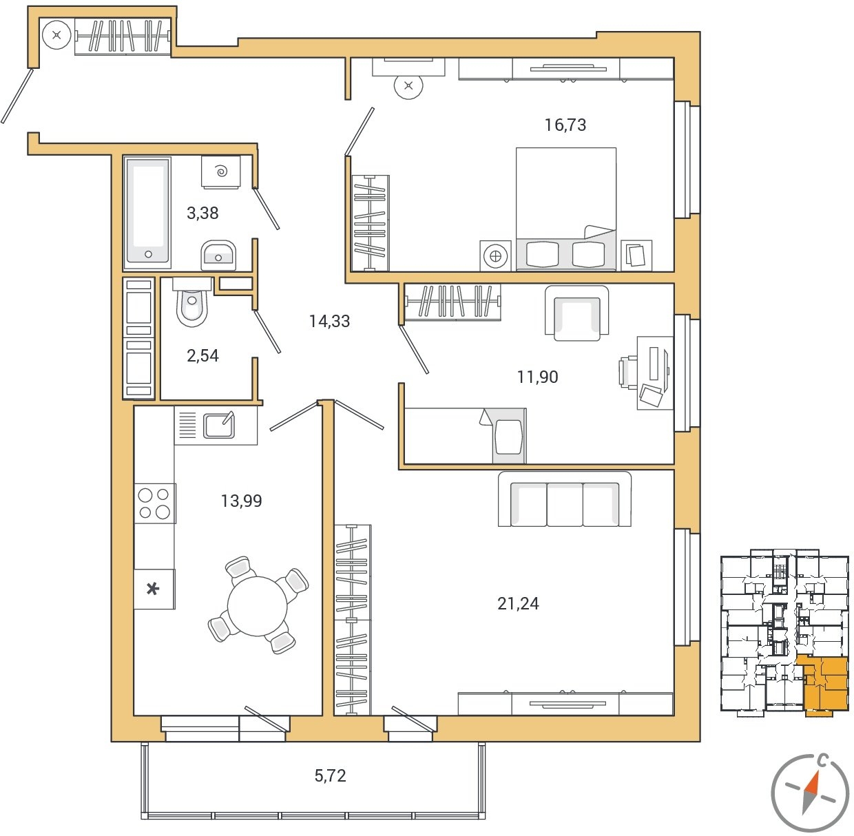 1-комнатная квартира с отделкой в ЖК Сиреневый Парк на 22 этаже в 1 секции. Дом сдан.