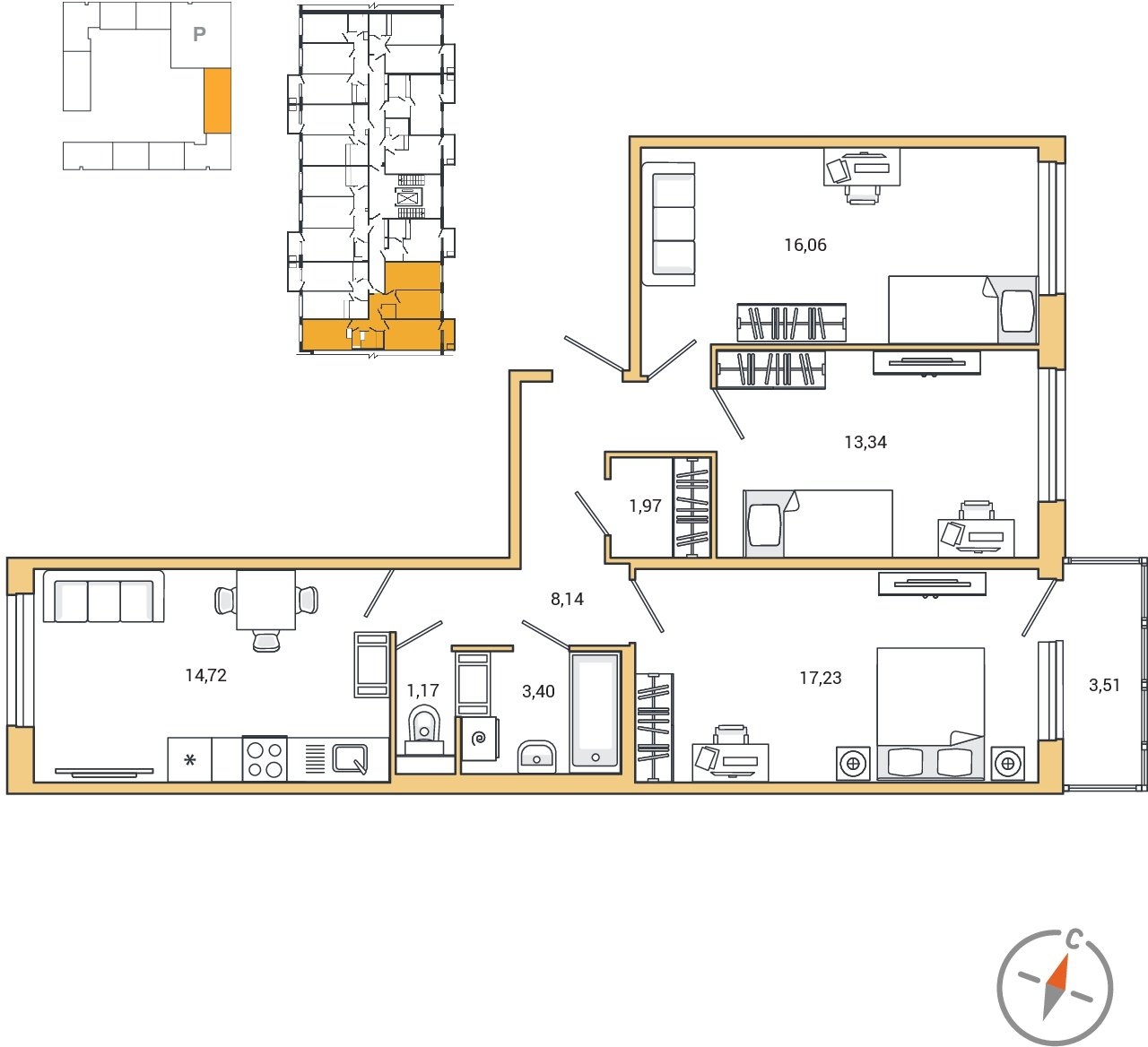 1-комнатная квартира (Студия) с отделкой в ЖК Сиреневый Парк на 2 этаже в 9 секции. Сдача в 1 кв. 2024 г.