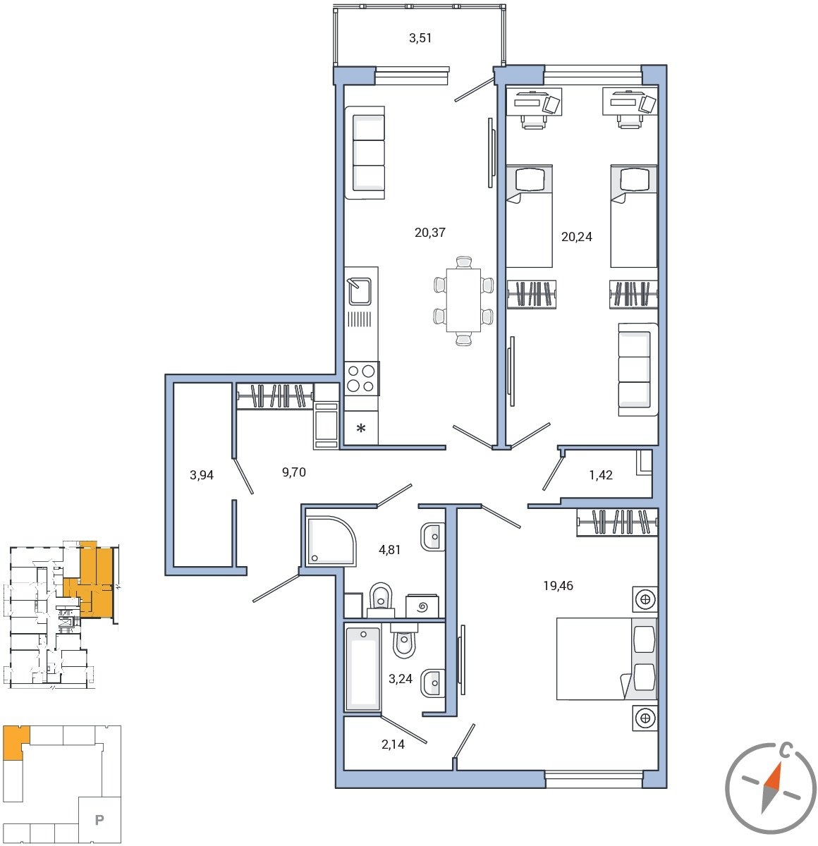 1-комнатная квартира в ЖК Сиреневый Парк на 2 этаже в 2 секции. Сдача в 1 кв. 2024 г.