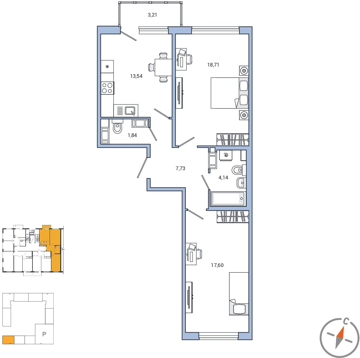 1-комнатная квартира (Студия) с отделкой в ЖК Цветочные Поляны на 7 этаже в 3 секции. Сдача в 1 кв. 2025 г.