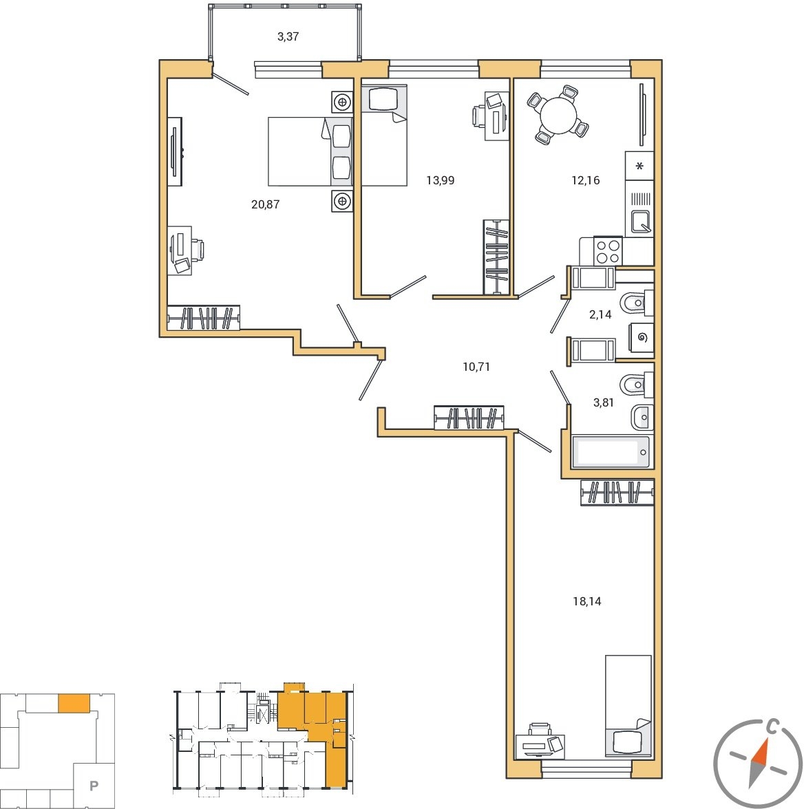 3-комнатная квартира в ЖК Сиреневый Парк на 6 этаже в 3 секции. Сдача в 1 кв. 2024 г.