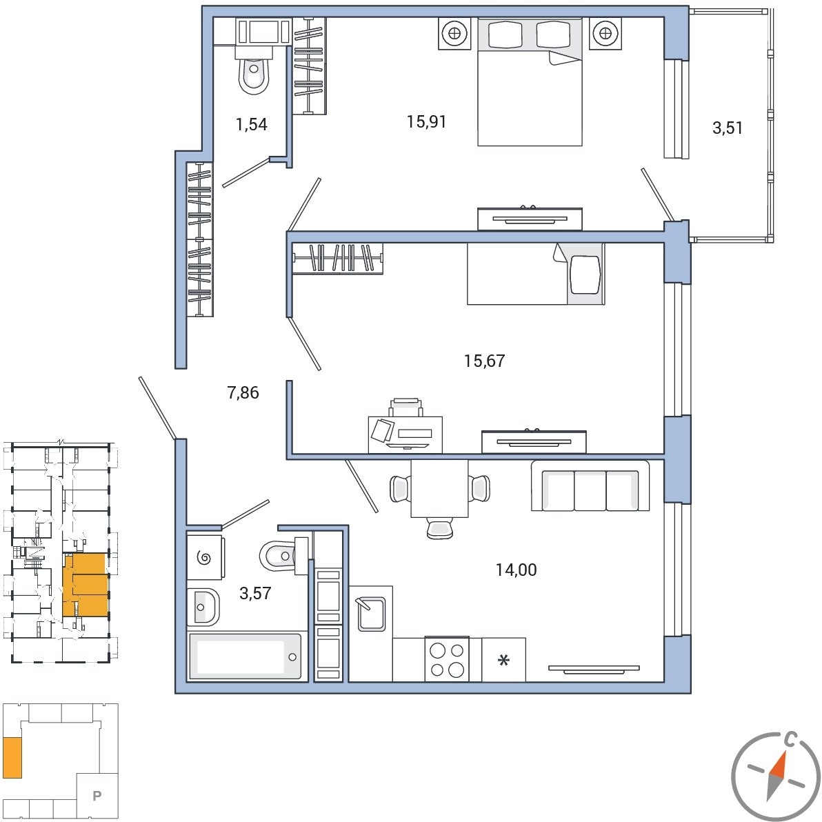 1-комнатная квартира (Студия) в ЖК Сиреневый Парк на 9 этаже в 4 секции. Сдача в 1 кв. 2024 г.