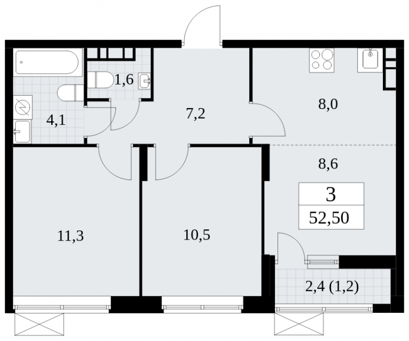 3-комнатная квартира в ЖК Сиреневый Парк на 10 этаже в 5 секции. Сдача в 1 кв. 2024 г.