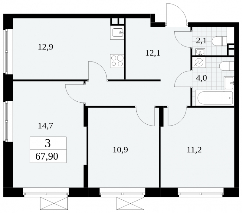 2-комнатная квартира в ЖК Котельнические высотки на 16 этаже в 4 секции. Сдача в 1 кв. 2019 г.