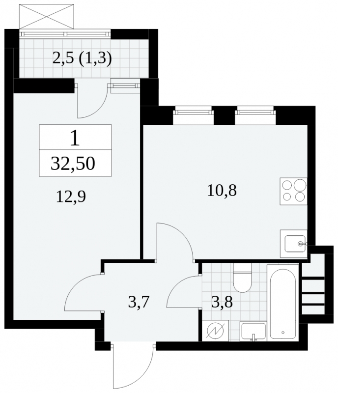 1-комнатная квартира (Студия) в ЖК Сиреневый Парк на 3 этаже в 7 секции. Сдача в 1 кв. 2024 г.