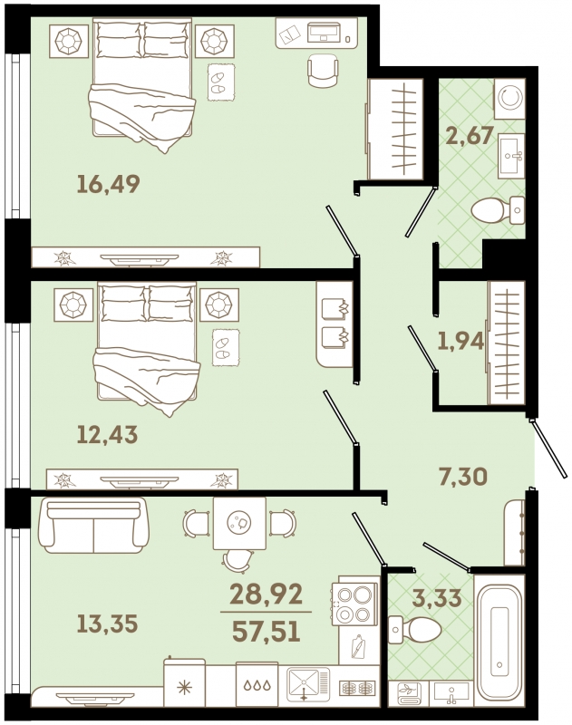 1-комнатная квартира (Студия) в ЖК Сиреневый Парк на 14 этаже в 7 секции. Сдача в 1 кв. 2024 г.