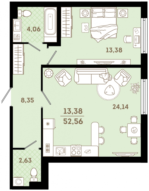 1-комнатная квартира с отделкой в ЖК Цветочные Поляны на 7 этаже в 12 секции. Сдача в 4 кв. 2025 г.