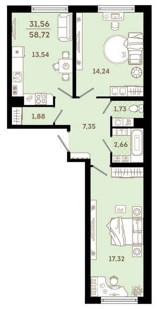 1-комнатная квартира в ЖК Сиреневый Парк на 21 этаже в 3 секции. Сдача в 1 кв. 2024 г.