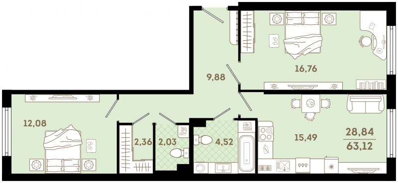 1-комнатная квартира (Студия) в ЖК Сиреневый Парк на 19 этаже в 7 секции. Сдача в 1 кв. 2024 г.