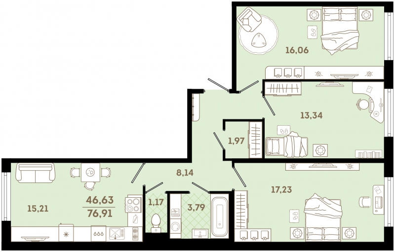 1-комнатная квартира (Студия) в ЖК Сиреневый Парк на 20 этаже в 7 секции. Сдача в 1 кв. 2024 г.