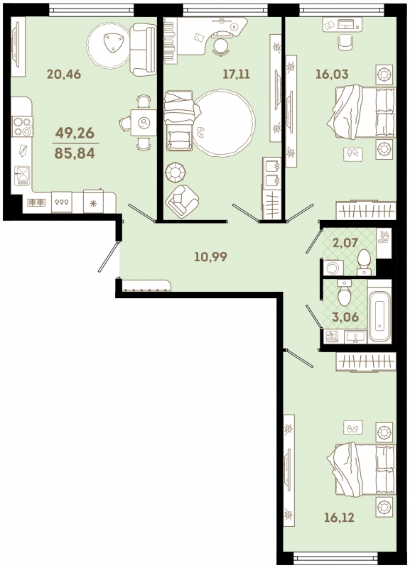 1-комнатная квартира (Студия) с отделкой в ЖК Сиреневый Парк на 11 этаже в 8 секции. Сдача в 1 кв. 2024 г.