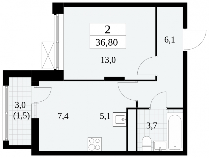 1-комнатная квартира (Студия) с отделкой в ЖК Сиреневый Парк на 10 этаже в 9 секции. Сдача в 1 кв. 2024 г.