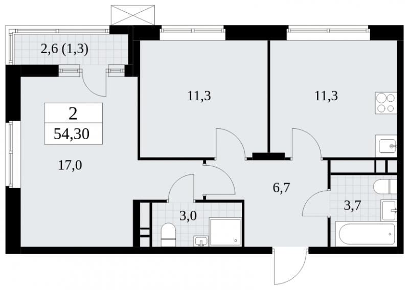 2-комнатная квартира в ЖК Сиреневый Парк на 12 этаже в 5 секции. Сдача в 1 кв. 2024 г.