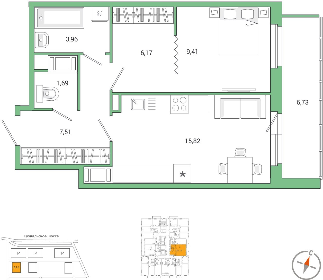 2-комнатная квартира в ЖК Сиреневый Парк на 17 этаже в 4 секции. Сдача в 1 кв. 2024 г.