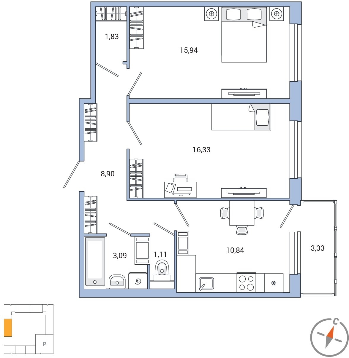 1-комнатная квартира (Студия) в ЖК Сиреневый Парк на 13 этаже в 7 секции. Сдача в 1 кв. 2024 г.