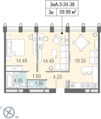 1-комнатная квартира в ЖК ЗИЛАРТ на 13 этаже в 1 секции. Сдача в 4 кв. 2023 г.