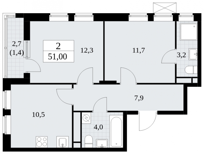 1-комнатная квартира в ЖК Сиреневый Парк на 12 этаже в 5 секции. Сдача в 1 кв. 2024 г.