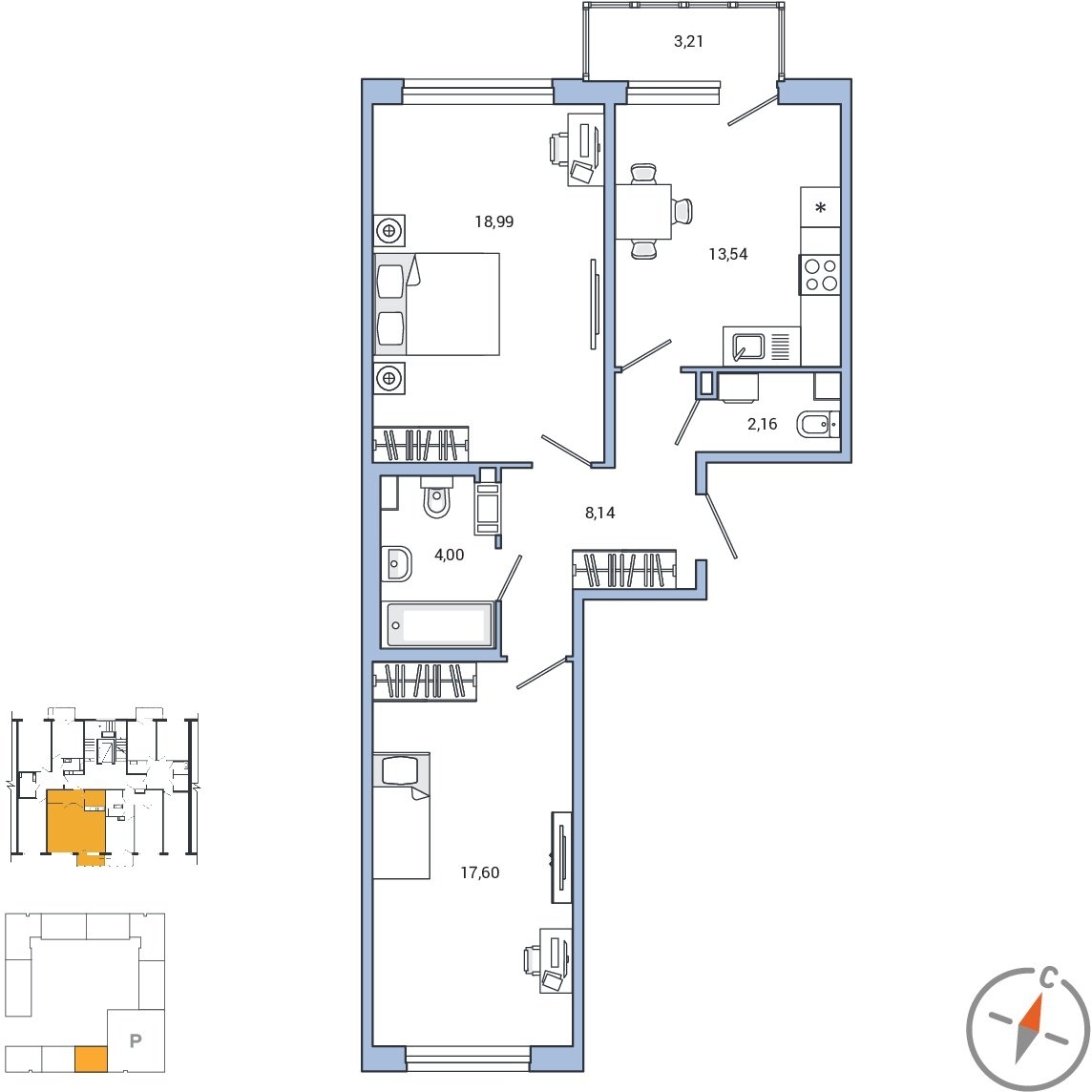 3-комнатная квартира с отделкой в ЖК Сиреневый Парк на 17 этаже в 9 секции. Сдача в 1 кв. 2024 г.