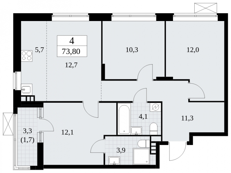 3-комнатная квартира в ЖК Сиреневый Парк на 10 этаже в 7 секции. Сдача в 1 кв. 2024 г.