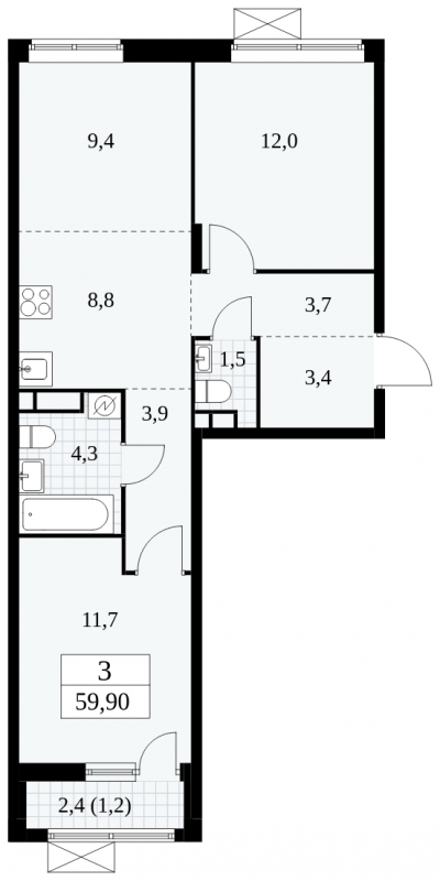 1-комнатная квартира (Студия) с отделкой в ЖК Цветочные Поляны на 4 этаже в 5 секции. Сдача в 3 кв. 2024 г.