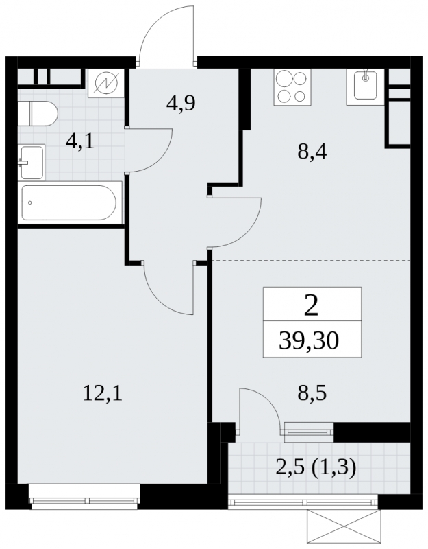 2-комнатная квартира с отделкой в ЖК Цветочные Поляны на 6 этаже в 2 секции. Сдача в 3 кв. 2024 г.