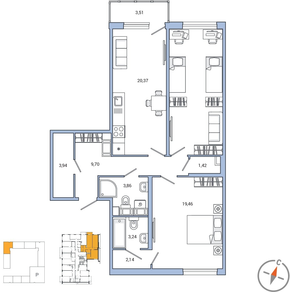 1-комнатная квартира (Студия) в ЖК Сиреневый Парк на 17 этаже в 4 секции. Сдача в 1 кв. 2024 г.