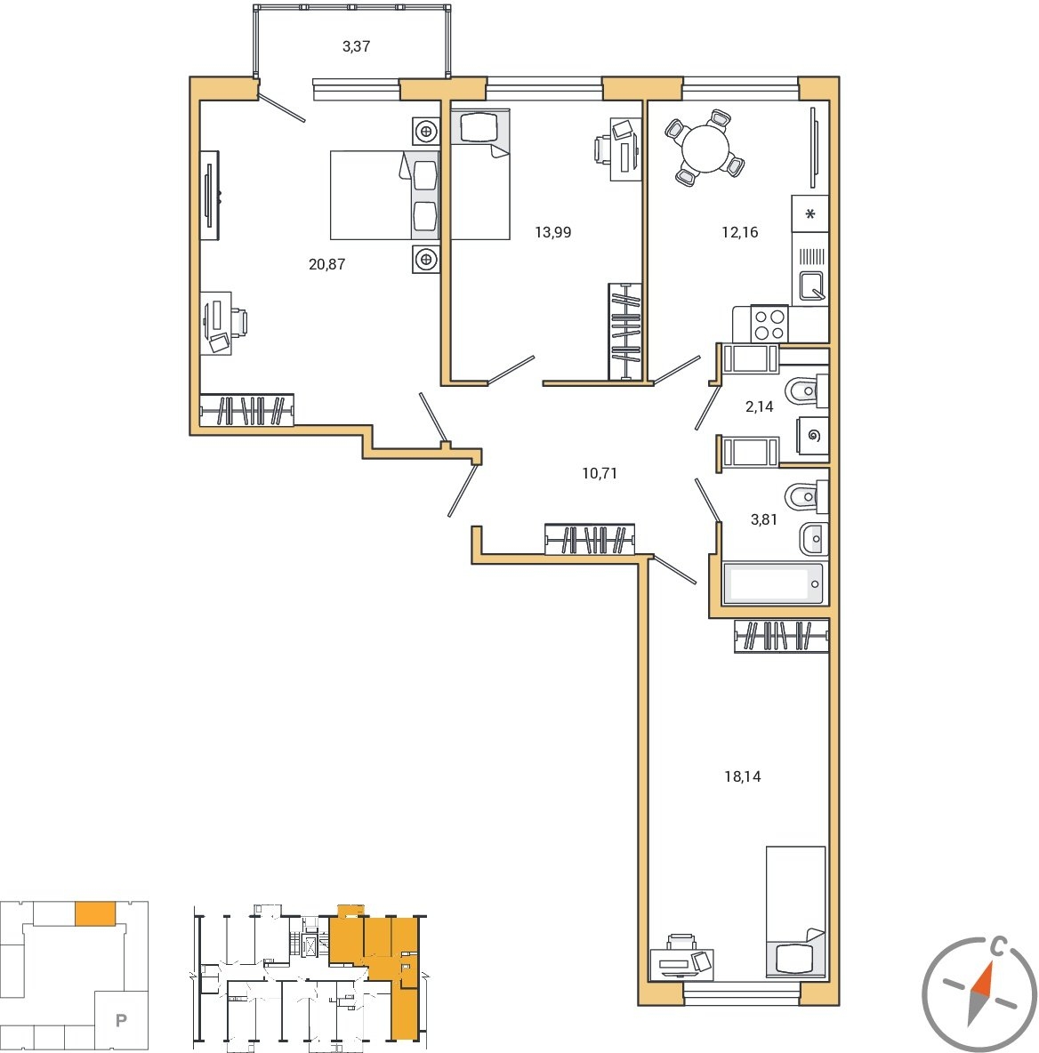 1-комнатная квартира (Студия) в ЖК Сиреневый Парк на 14 этаже в 1 секции. Сдача в 1 кв. 2024 г.