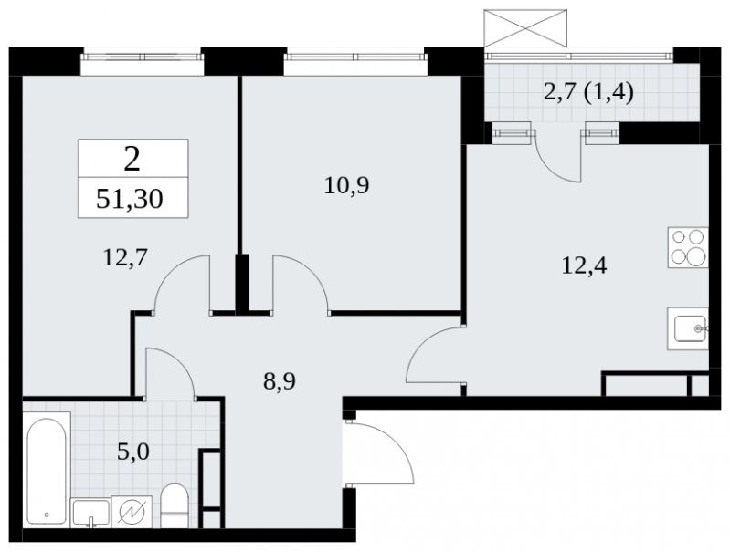 2-комнатная квартира с отделкой в ЖК Цветочные Поляны на 4 этаже в 2 секции. Сдача в 1 кв. 2025 г.
