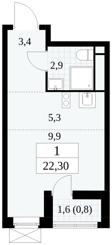 1-комнатная квартира (Студия) с отделкой в ЖК Сиреневый Парк на 14 этаже в 9 секции. Сдача в 1 кв. 2024 г.